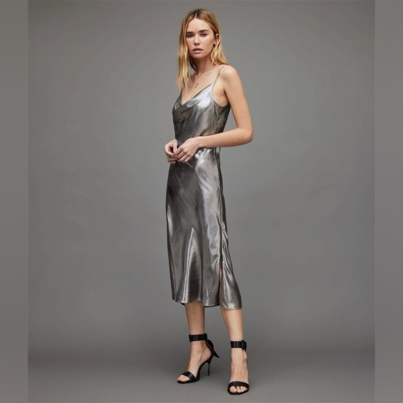 All Saints Dresses & Skirts - ALLSAINTS Hadley Metallic Slip Midi Dress​​​​